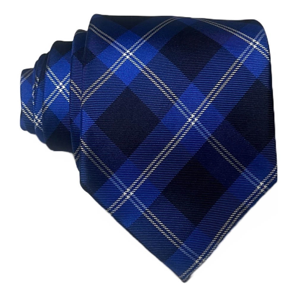 Tommy Hilfiger 100% Silk Tartan Plaid Designer Tie Blue Preppy Business Necktie‎